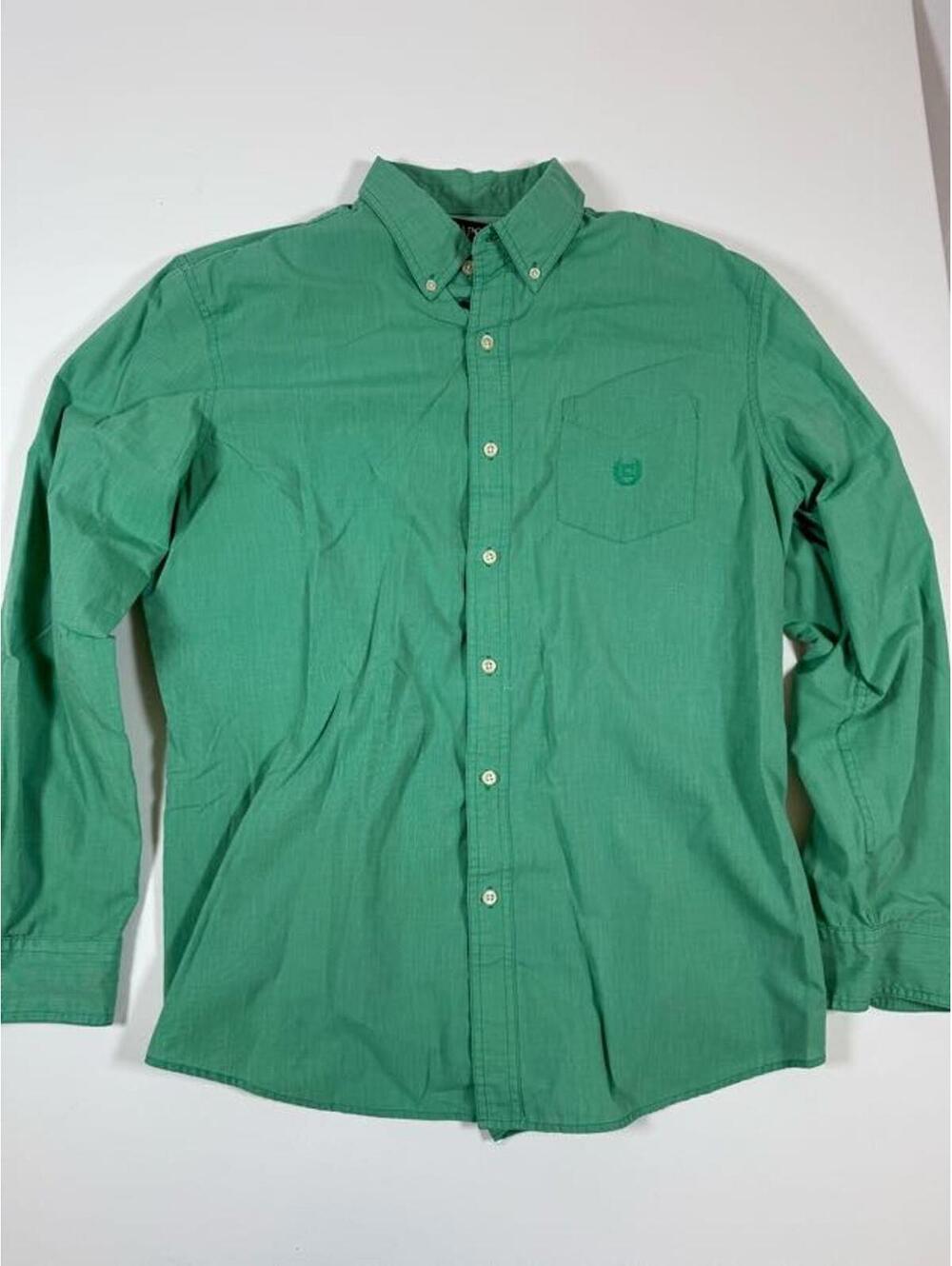 Chaps Green Long Sleeve Button-Up Shirt Size L